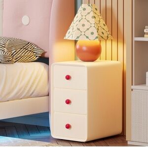 Cream Nightstand with Red Knobs
